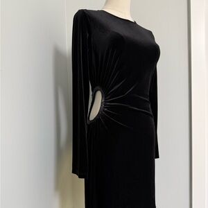 Zara Black Velvet Dress Womens Small Beaded Side Cutout Long Sleeve Bodycon